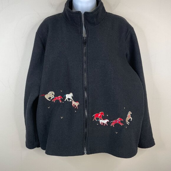 Vintage Southwest Western Painted Pony Fleece Zip Jacket Large Embroidered - Picture 1 of 14